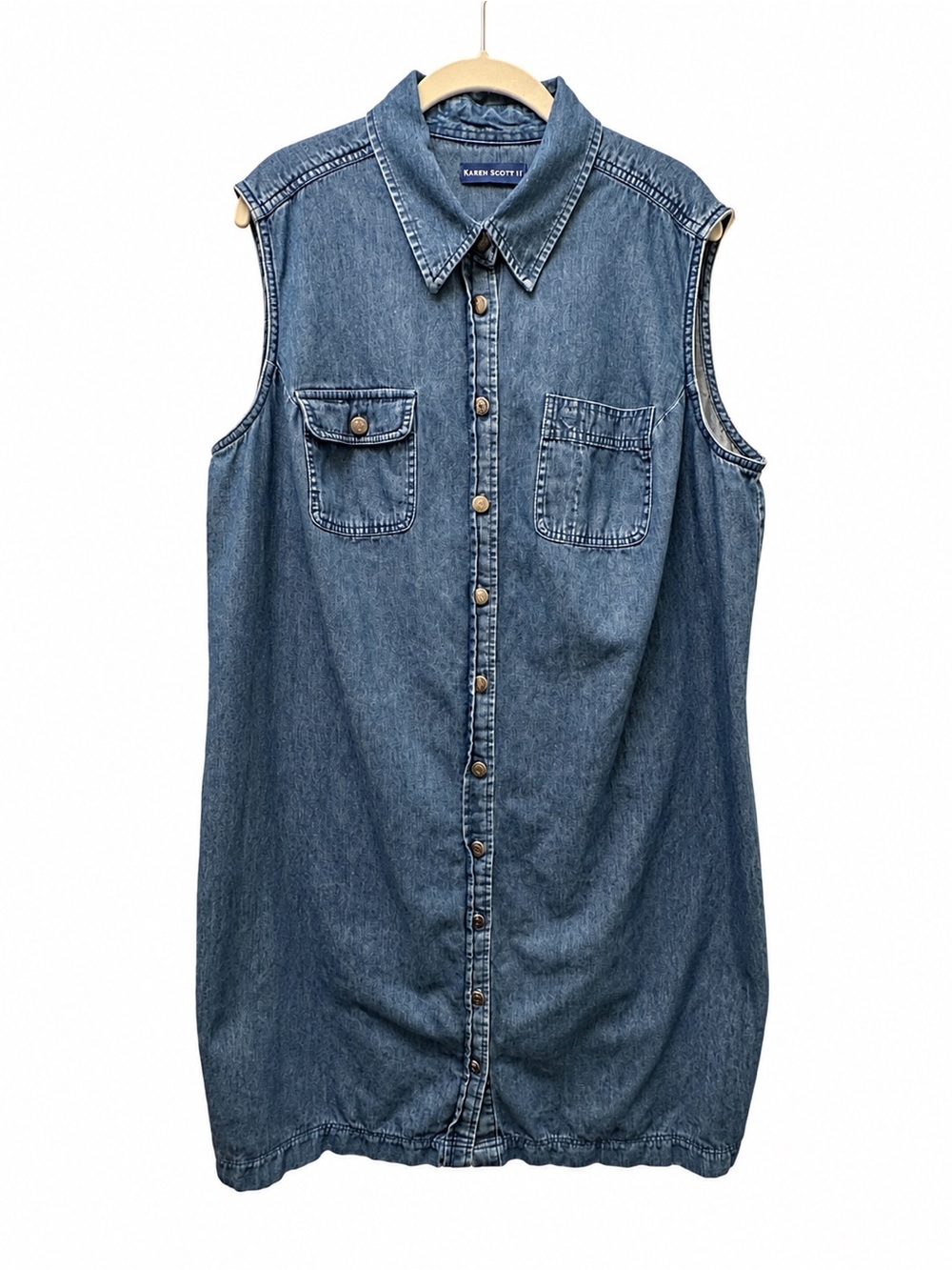 Vintage Karen Scott II Denim Shirt Dress Womens Blue Jean Sleeveless Oversized